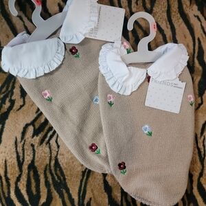 Pet Sweater Dog Or Cat  Beige Baby Bibs with Floral Details Xs Sm New Ea.